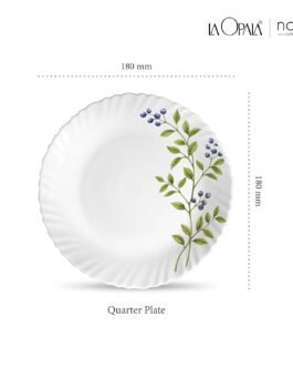 Ceramic Plate Set | Quarter Plate Set of 6 | Lush Greens Design | Plates for Snacking & Gifting | Microwave Safe | 100% Vegetarian | Extra Strong | Super Light & White