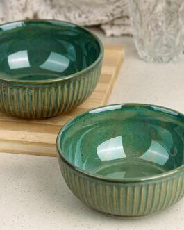 Set of 2 Green Ceramic Bowl