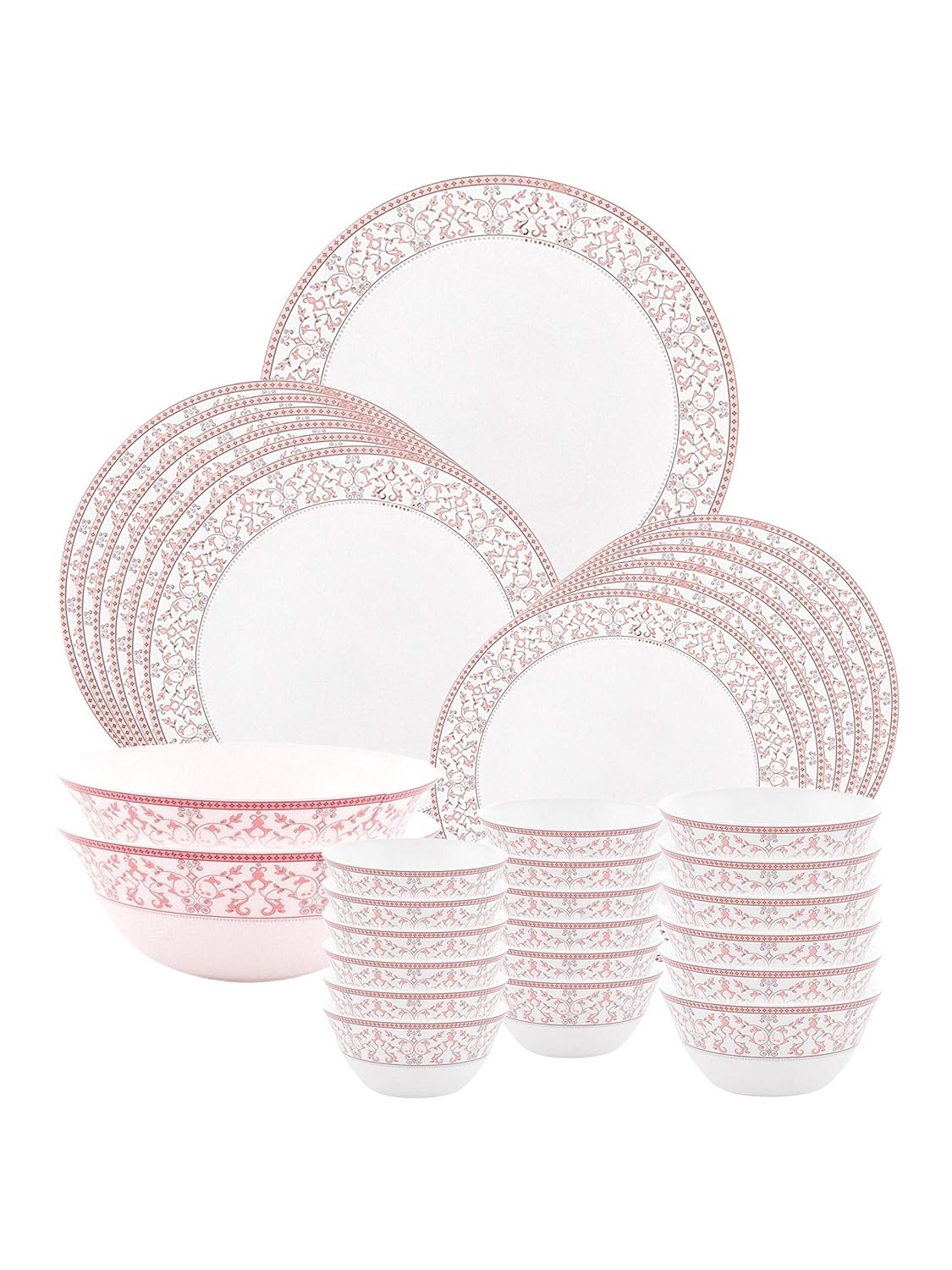 FLORAL CERAMIC DINNER SET- Set of 33 Pcs, Pink - Image 2