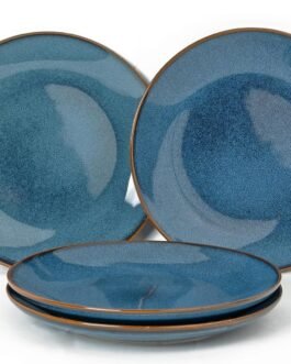 Ceramic Plates Set |Serving for 4, Microwave and Dishwasher Safe, Bone-ash Free, Full Plate Set Crockery for Dining and Gifting, Greenish Blue