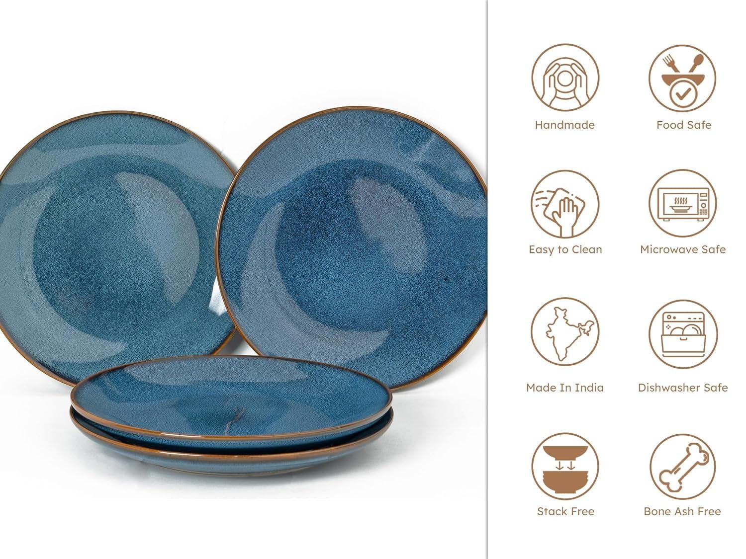 Ceramic Plates Set |Serving for 4, Microwave and Dishwasher Safe, Bone-ash Free, Full Plate Set Crockery for Dining and Gifting, Greenish Blue - Image 5