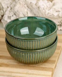 Set of 2 Green Ceramic Bowl